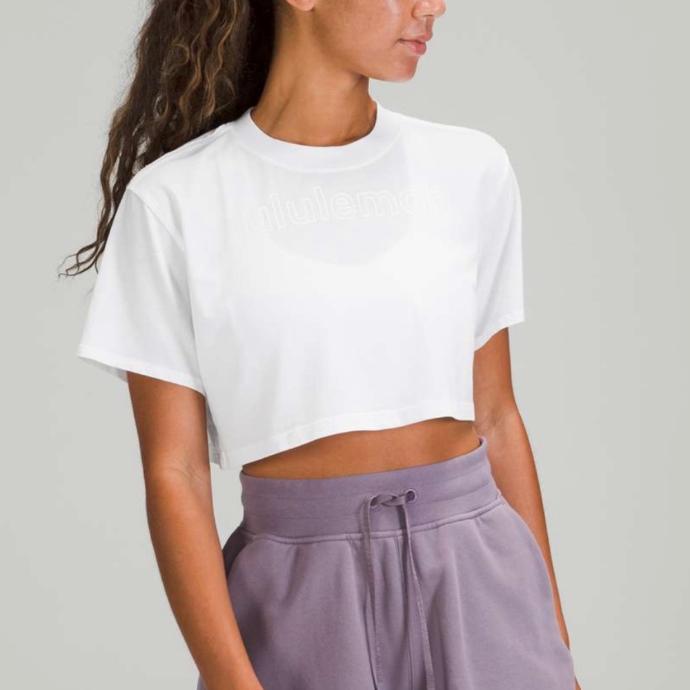 Lululemon graphic all yours white tee size 10 cropped